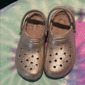 Sparkly Silver Fleece lined Crocs
